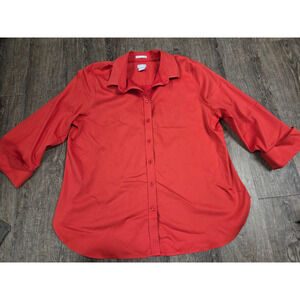 Chico's Orange No-Iron Long Sleeve Button Front Blouse Shirt Size 3 - XL 16/18